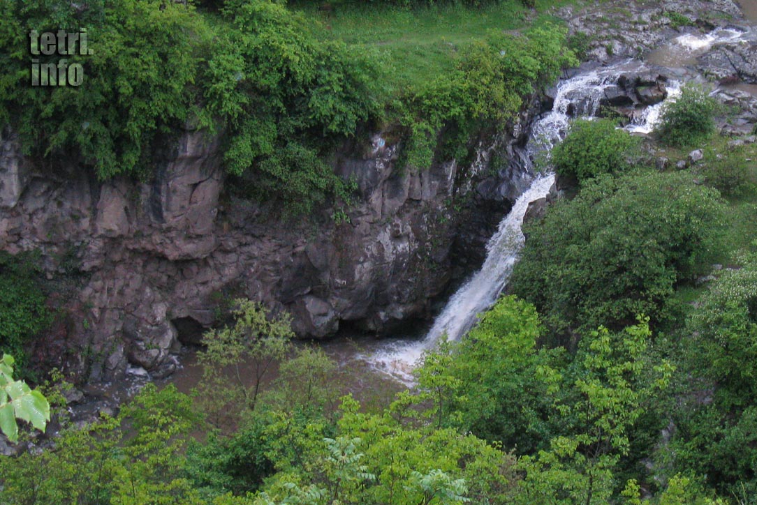 The river Chivchavi near Tetri Tskaro. Waterfall near village Samshvilde. View from above